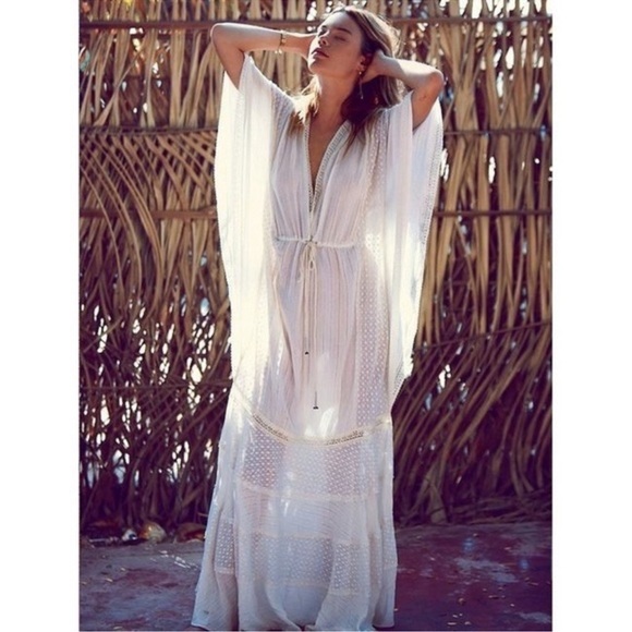 Free People Oh Valencia Cattan Gauzy Crochet Open Back Boho Maxi dress nwot - Picture 2 of 14